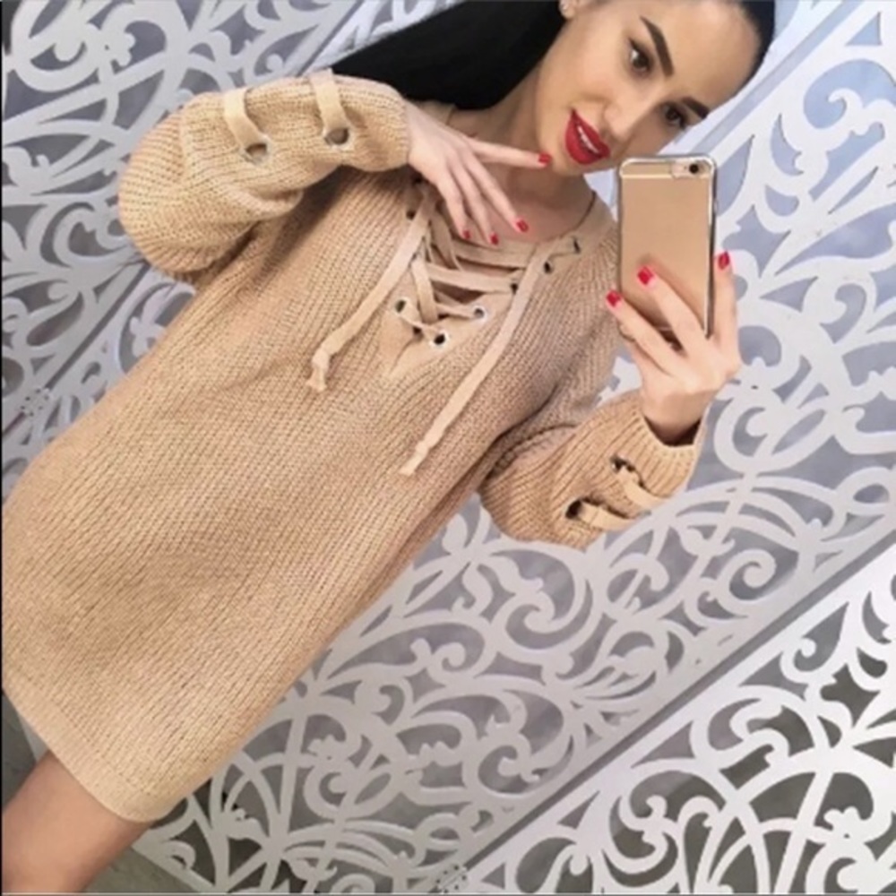 Lace up oversized sweater